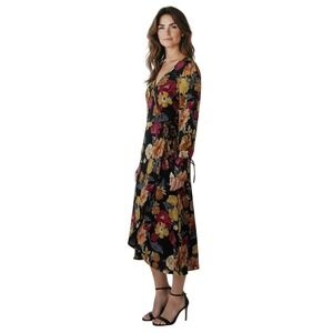 Band Of The Free FP Blackberry Floral Print Hi-Lo Dress Stretch Waist Wrap Small